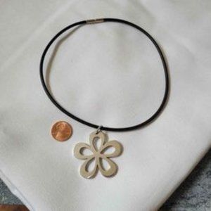 James Avery Christian Retired Sterling Silver Flower Pendant and Black Cord